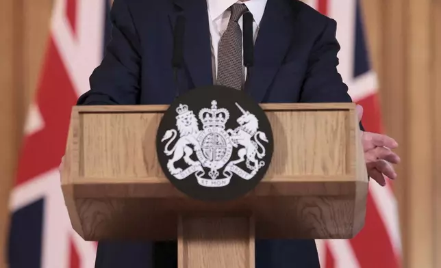 British Prime Minister Keir Starmer delivers a speech, following his first cabinet meeting as Prime Minister, in London, Saturday, July 6, 2024. Britain’s new Prime Minister Keir Starmer has appointed a Cabinet of Labour Party lawmakers and a few outside experts as he tries to tackle priorities including boosting a sluggish economy, building more homes and fixing the creaking state-funded health service.(Claudia Greco, Pool Photo via AP)