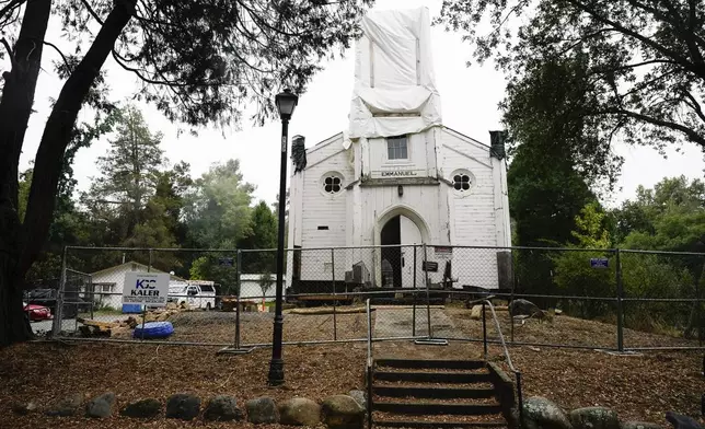 Emmanuel Church remains at Marshall Gold Discovery State Historic Park, Tuesday, Oct. 10, 2023, in Coloma, Calif. (AP Photo/Godofredo A. Vásquez)