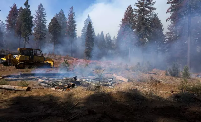 A dozer cuts fire breaks to help control the Park Fire near Forest Ranch, Calif., Sunday, July 28, 2024. (AP Photo/Nic Coury)