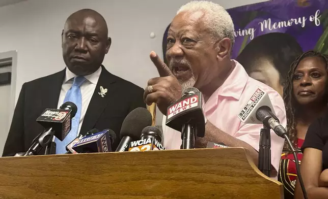 James Wilburn, father of Sonya Massey, speaks to reporters in Springfield, Ill. on Monday, July 22, 2024. A former Sangamon County sheriff's deputy has been charged with murder after shooting Massey inside her home while responding to a 911 call on July 6. (AP Photo/John O'Connor)