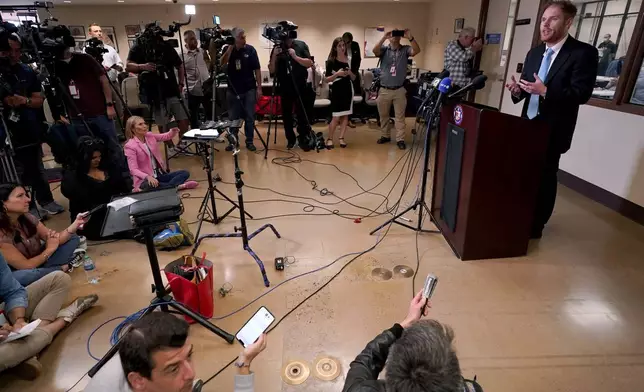 FILE - Maricopa County Recorder Stephen Richer speaks inside the Recorders Office, Nov. 9, 2022, in Phoenix. (AP Photo/Matt York, File)