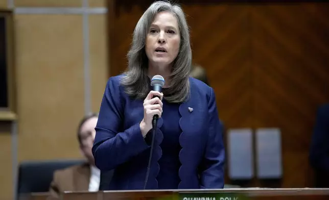 FIE - Arizona state senator Shawnna Bolick, R-District 2, speaks, May 1, 2024, at the Capitol in Phoenix. (AP Photo/Matt York, File)