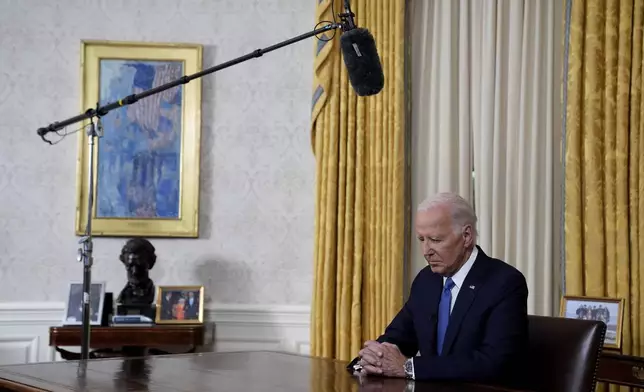 President Joe Biden pauses before he addresses the nation from the Oval Office of the White House in Washington, Wednesday, July 24, 2024, about his decision to drop his Democratic presidential reelection bid. (AP Photo/Evan Vucci, Pool)