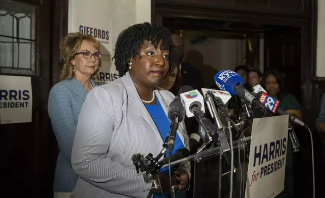 Pennsylvania House Speaker Joanna McClinton speaks during a campaign event for Vice President Kamala Harris, Thursday, July 25, 2024 in Philadelphia. (AP Photo/Joe Lamberti)