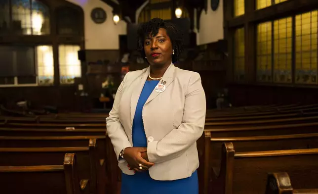 Pennsylvania House Speaker Joanna McClinton poses for a portrait following a campaign event for Vice President Kamala Harris, Thursday, July 25, 2024 in Philadelphia. (AP Photo/Joe Lamberti)