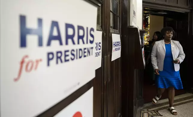 Pennsylvania House Speaker Joanna McClinton arrives for a campaign event for Vice President Kamala Harris, Thursday, July 25, 2024 in Philadelphia. (AP Photo/Joe Lamberti)