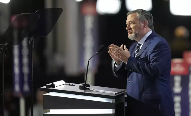 Sen. Ted Cruz speaks during the Republican National Convention Tuesday, July 16, 2024, in Milwaukee. (AP Photo/Charles Rex Arbogast)