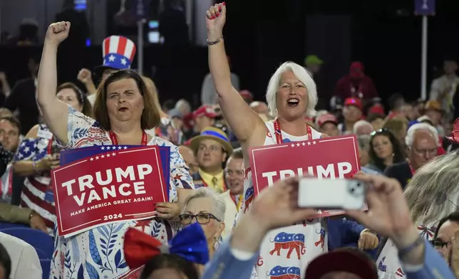 Delegates cheer during the Republican National Convention Tuesday, July 16, 2024, in Milwaukee. (AP Photo/Paul Sancya)