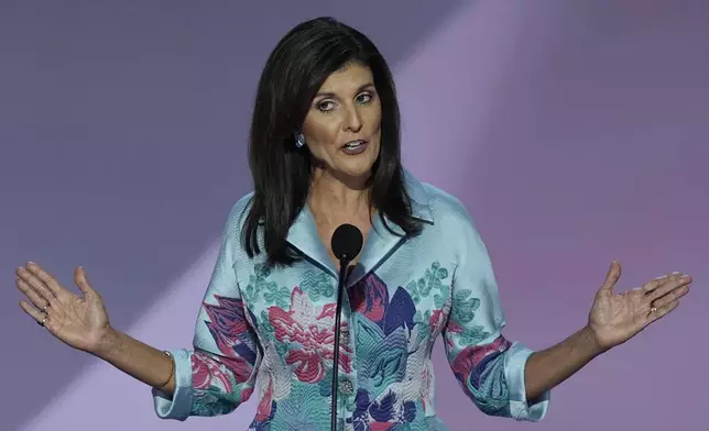 Former Ambassador Nikki Haley speaking on the second day of the Republican National Convention on Tuesday, July 16, 2024, in Milwaukee. (AP Photo/J. Scott Applewhite)