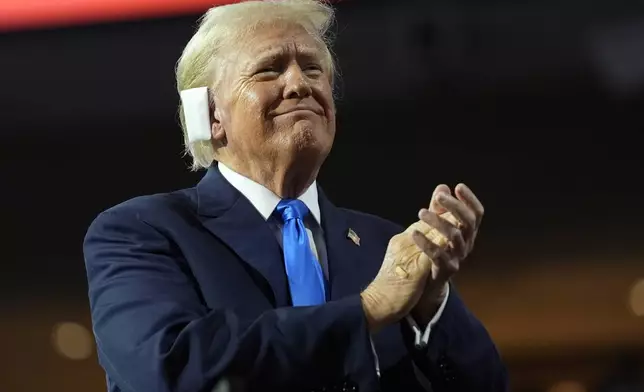 Republican presidential candidate former President Donald Trump arrives during the second day of the Republican National Convention at the Fiserv Forum, Tuesday, July 16, 2024, in Milwaukee. (AP Photo/Evan Vucci)