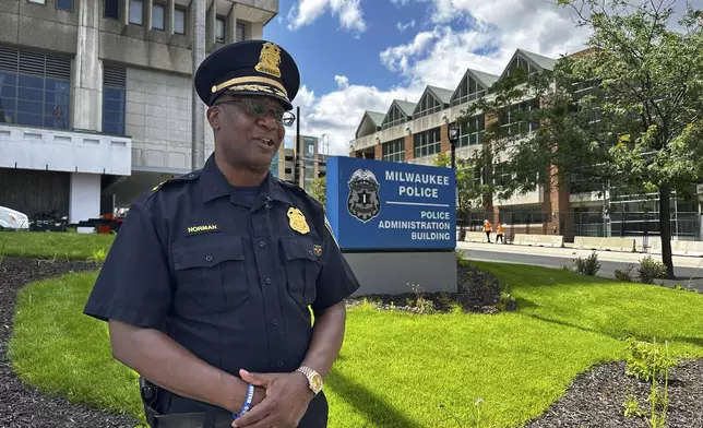 Milwaukee Police Chief Jeffrey Norman speaks outside of the Milwaukee Police Department on Wednesday, July 17, 2024, in Milwaukee, Wis. (AP Photo/Rio Yamat)