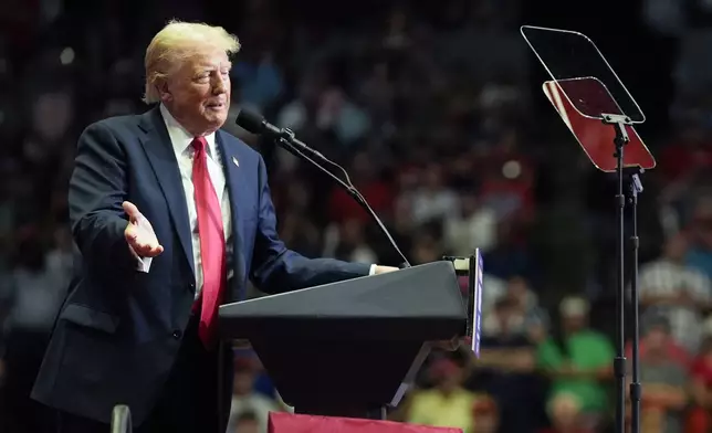 Republican presidential candidate former President Donald Trump speaks at a campaign rally, Saturday, July 20, 2024, in Grand Rapids, Mich. (AP Photo/Evan Vucci)