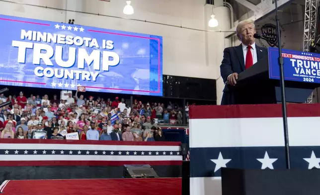 Republican presidential candidate former President Donald Trump speaks at a campaign rally, Saturday, July 27, 2024, in St. Cloud, Minn. (AP Photo/Alex Brandon)