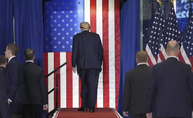 Republican presidential candidate former President Donald Trump walks off after speaking at a campaign rally, Saturday, July 27, 2024, in St. Cloud, Minn. (AP Photo/Alex Brandon)