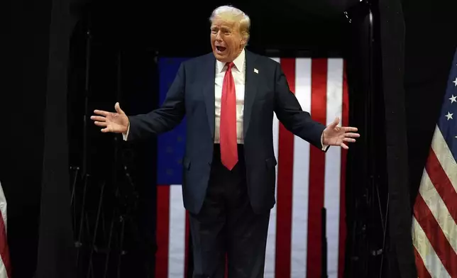 Republican presidential candidate former President Donald Trump arrives at a campaign rally, Saturday, July 20, 2024, in Grand Rapids, Mich. (AP Photo/Evan Vucci)