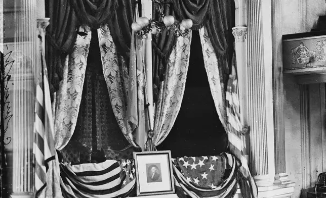 FILE _ This April 1865 photo provided by the Library of Congress shows President Abraham Lincoln's box at Ford's Theater, the site of his assassination. (AP Photo/Library of Congress, File)