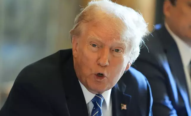 Republican presidential candidate former President Donald Trump speaks while meeting with Israeli Prime Minister Benjamin Netanyahu at his Mar-a-Lago estate, Friday, July 26, 2024, in Palm Beach, Fla. (AP Photo/Alex Brandon)