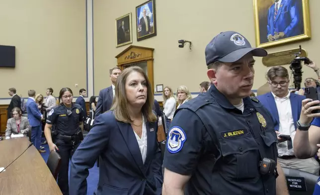 Kimberly Cheatle, Director, U.S. Secret Service, departs after testifying during a House Committee on Oversight and Accountability hearing on Oversight of the U.S. Secret Service and the Attempted Assassination of President Donald J. Trump, on Capitol Hill, Monday, July 22, 2024, in Washington. (AP Photo/Rod Lamkey, Jr.)