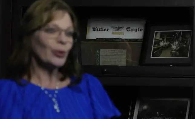 Tammy Schuey, General Manager of the Butler Eagle newspaper, speaks during an interview with The Associated Press, Wednesday, July 17, 2024, in Butler, Pa. (AP Photo/Matt Slocum)