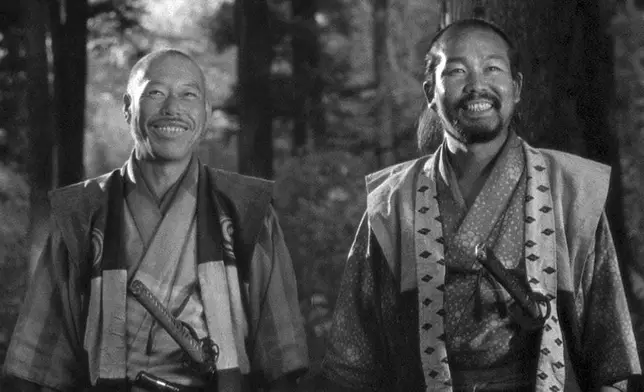 This image released by Janus Films shows Takashi Shimura, left, and Yoshio Inaba in a scene from the 1954 film "Seven Samurai." (Janus Films via AP)