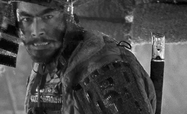 This image released by Janus Films shows Toshirô Mifune in a scene from the 1954 film "Seven Samurai." (Janus Films via AP)