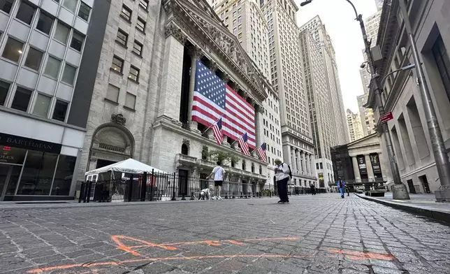 FILE - The New York Stock Exchange is seen on July 3, 2024, in New York. Asian stocks have fallen while European markets are higher on Monday, July 8, 2024, after France's elections left its legislature divided among left, center and far right, with no single political faction getting close to a majority. (AP Photo/Peter Morgan, File)