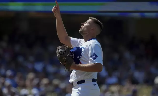 Los Angeles Dodgers relief pitcher Blake Treinen takes the mound during the eighth inning of a baseball game against the San Francisco Giants in Los Angeles, Thursday, July 25, 2024. (AP Photo/Eric Thayer)