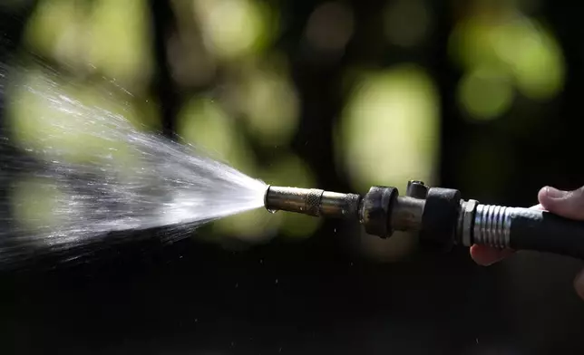 Aldabra tortoises get sprayed with cool water at the Palm Beach Zoo &amp; Conservation Society Thursday, July 18, 2024, in West Palm Beach, Fla. The staff at the zoo use a variety of techniques to keep their animals cool during the hot summer months. (AP Photo/Lynne Sladky)