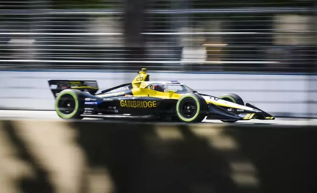 Colton Herta (26) of United States drives during qualifying for the IndyCar auto race, Saturday July 20, 2024, in Toronto. (Christopher Katsarov/The Canadian Press via AP)