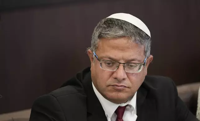 FILE - Israel's National Security Minister Itamar Ben-Gvir attends a weekly cabinet meeting in Jerusalem, Sept. 10, 2023. (AP Photo/Ohad Zwigenberg, Pool, File)