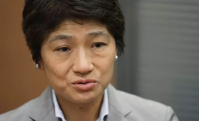 Chinami Nishimura, a member of the main opposition Constitutional Democratic Party of Japan and a lower house lawmaker, speaks during an interview with The Associated Press in Tokyo, Monday, July 1, 2024. Nishimura, who heads the opposition party’s gender-equality promotion team, hopes to have women comprise 30% of her party's candidates in the next national election. (AP Photo/Hiro Komae)