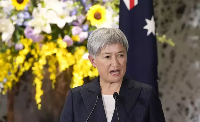 Australian Foreign Minister Penny Wong speaks during a news conference after the Quad Ministerial Meeting with Japanese Foreign Minister Yoko Kamikawa, U.S. Secretary of State Antony Blinken and Indian Foreign Minister Subrahmanyam Jaishankar at the Foreign Ministry's Iikura guesthouse in Tokyo, Monday, July 29, 2024. (AP Photo/Shuji Kajiyama)