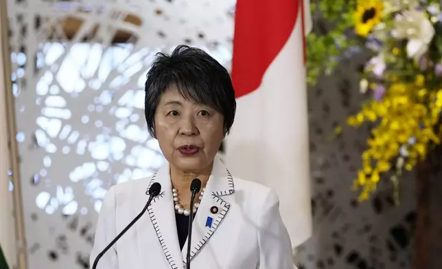 Japanese Foreign Minister Yoko Kamikawa speaks during a news conference with U.S. Secretary of State Antony Blinken, Australian Foreign Minister Penny Wong and Indian Foreign Minister Subrahmanyam Jaishankar after the Quad Ministerial Meeting at the Foreign Ministry's Iikura guesthouse in Tokyo, Monday, July 29, 2024. (AP Photo/Shuji Kajiyama)