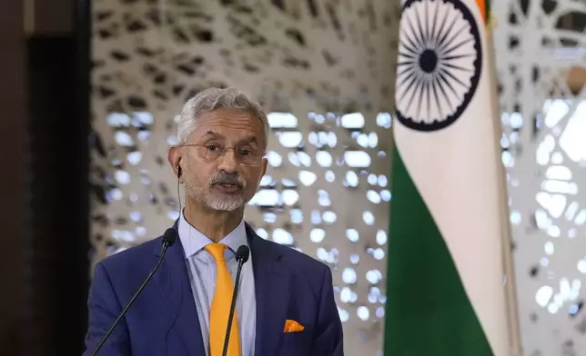 Indian Foreign Minister Subrahmanyam Jaishankar speaks during a news conference after the Quad Ministerial Meeting with Japanese Foreign Minister Yoko Kamikawa, U.S. Secretary of State Antony Blinken and Australian Foreign Minister Penny Wong at the Foreign Ministry's Iikura guesthouse in Tokyo, Monday, July 29, 2024. (AP Photo/Shuji Kajiyama)