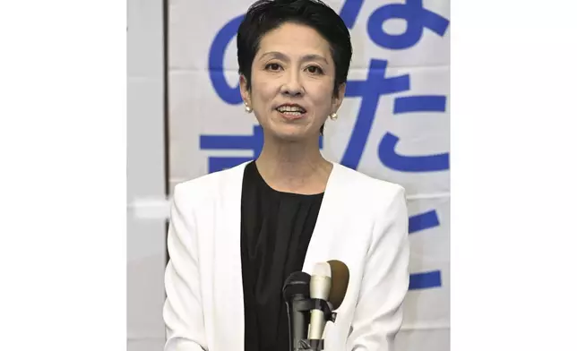 Candidate for Tokyo’s gubernatorial election, Renho, speaks to the media after the election in Tokyo, Japan, Sunday, July 7, 2024. A record 55 candidates challenged incumbent Yuriko Koike, and one of the top contenders was also a woman — a liberal-leaning former lawmaker who uses only her first name, Renho, and was backed by opposition parties.(Kyodo News via AP)