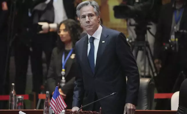 U.S. Secretary of State Antony Blinken attends the East Asia Summit Foreign Ministers' Meeting in Vientiane, Laos, Saturday, July 27, 2024. (AP Photo/Achmad Ibrahim, Pool)