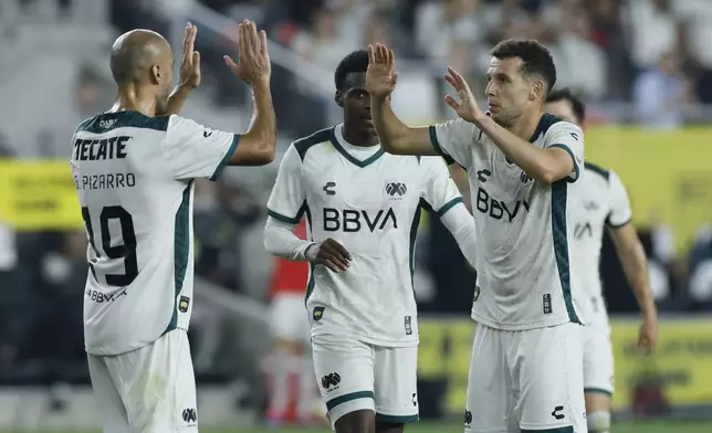 Liga MX All-Stars' Oussama Idrissi, right, celebrates his goal against the MLS All-Stars with teammates during the first half of the MLS All-Star soccer match Wednesday, July 24, 2024, in Columbus, Ohio. (AP Photo/Jay LaPrete)