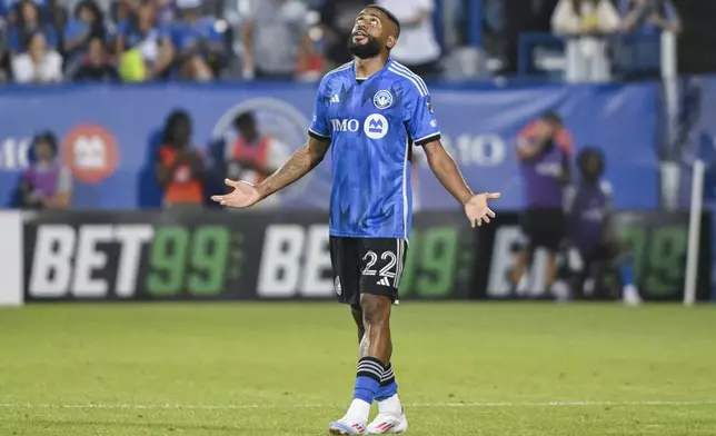 CF Montreal's Ruan reacts after scoring against Atlanta United during second-half MLS soccer match action in Montreal, Saturday, July 13, 2024. (Graham Hughes/The Canadian Press via AP)