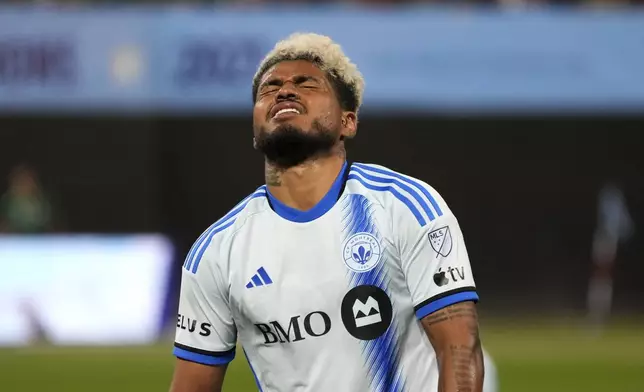 CF Montréal forward Josef Martínez reacts after missing an attempted goal during an MLS soccer match against New York City FC, Wednesday, July 3, 2024, in New York. (AP Photo/Pamela Smith)