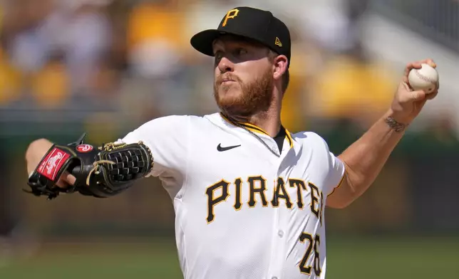 Pittsburgh Pirates starting pitcher Bailey Falter delivers during the first inning of a baseball game against the New York Mets in Pittsburgh, Saturday, July 6, 2024. (AP Photo/Gene J. Puskar)