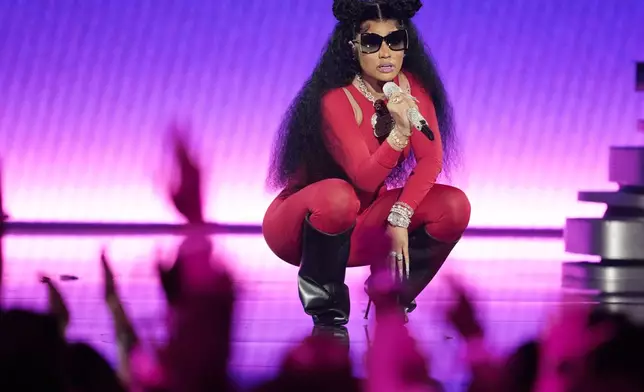 FILE - Nicki Minaj performs during the MTV Video Music Awards on Tuesday, Sept. 12, 2023, at the Prudential Center in Newark, N.J. (Photo by Charles Sykes/Invision/AP, File)
