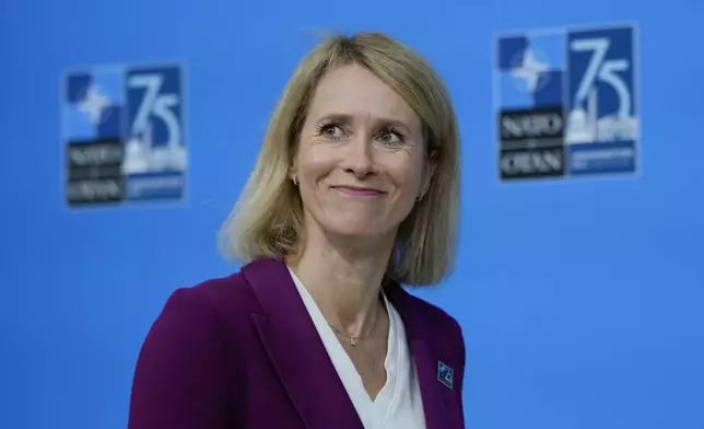 Estonia's Prime Minister Kaja Kallas smiles during her arrival at the NATO summit in Washington, Wednesday, July 10, 2024. (AP Photo/Matt Rourke)