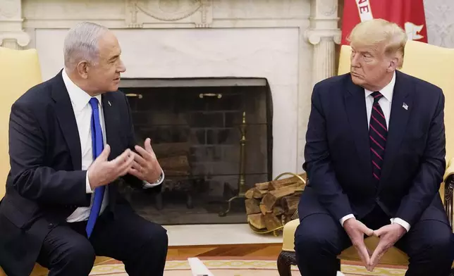 FILE - President Donald Trump, right, meets with Israeli Prime Minister Benjamin Netanyahu in the Oval Office, Sept. 15, 2020, at the White House in Washington. Trump is due to talk face-to-face with Netanyahu for the first time in nearly four years. The meeting Friday, July 26, 2024, at Mar-a-Lago will mend a break that has lasted since 2021. Trump at the time blasted Netanyahu for being one of the first leaders to congratulate President Joe Biden for his election victory. (AP Photo/Alex Brandon, File)