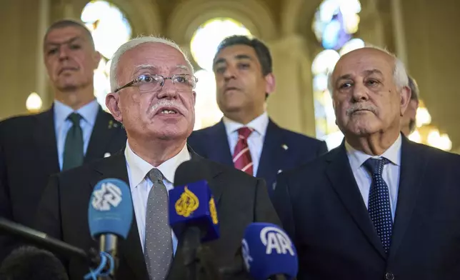 Palestinian foreign policy advisor Riad Malki speaks to media at the International Court of Justice, or World Court, in The Hague, Netherlands, Friday, July 19, 2024. The top U.N. court said Friday that Israel’s presence in the Palestinian occupied territories is “unlawful” and called on it to end and for settlement construction to stop immediately, issuing an unprecedented, sweeping condemnation of Israel’s rule over the lands it captured 57 years ago. (AP Photo/Phil Nijhuis)