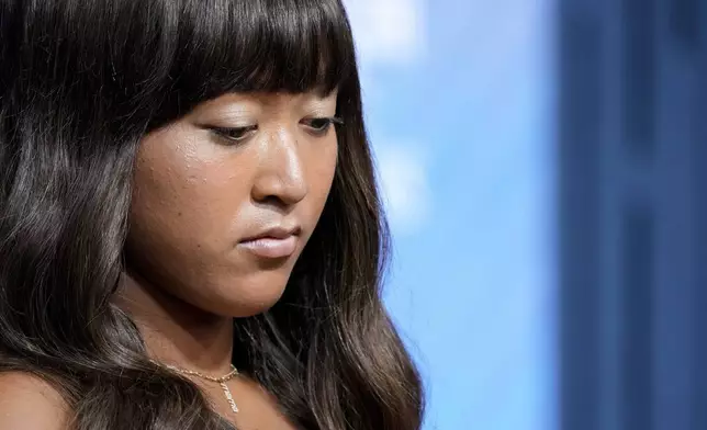 FILE - Naomi Osaka speaks during a forum on mental health during the U.S. Open tennis championships, Wednesday, Sept. 6, 2023, in New York. (AP Photo/Mary Altaffer, File)