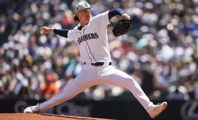 Seattle Mariners starting pitcher Bryce Miller throws against the Baltimore Orioles during the first inning of a baseball game Thursday, July 4, 2024, in Seattle. (AP Photo/Lindsey Wasson)