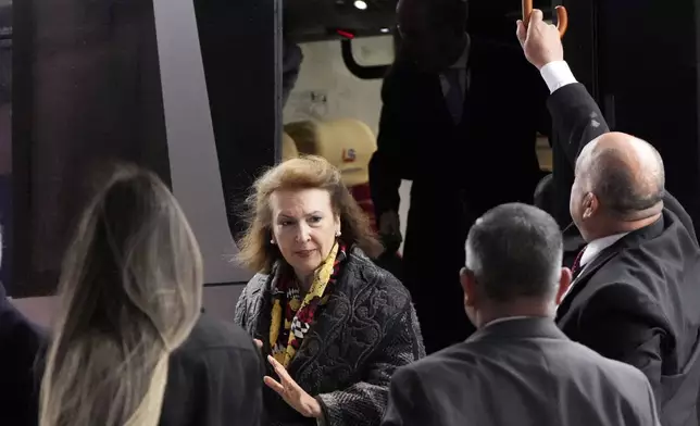 Argentina's Foreign Minister Diana Mondino arrives at the Port building to attend a Mercosur summit in Asuncion, Paraguay, Sunday, July 7, 2024. Heads of state from South America's Mercosur trade bloc will gather in Asuncion on July 8. (AP Photo/Jorge Saenz)