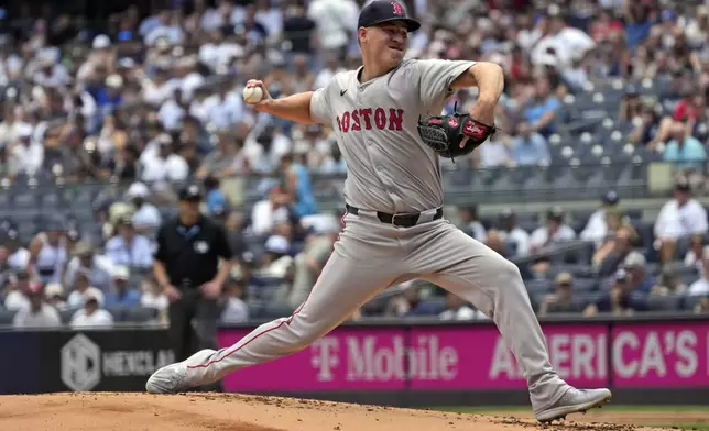 Boston Red Sox pitcher Josh Winckowski throws during the first inning of a baseball game against the New York Yankees, Saturday, July 6, 2024, in New York. (AP Photo/Pamela Smith)