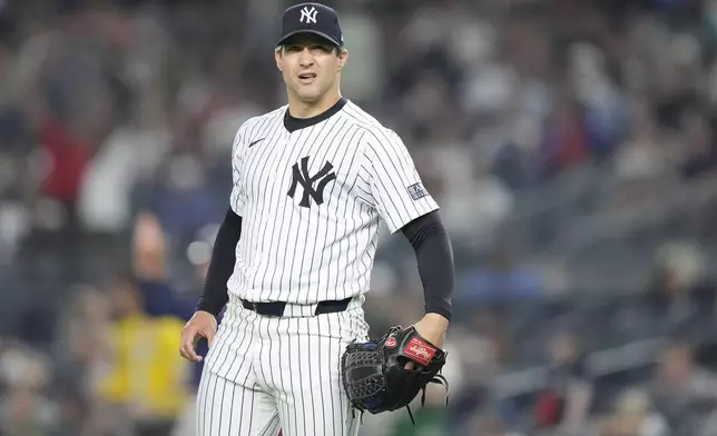 New York Yankees pitcher Tommy Kahnle reacts as Boston Red Sox's Ceddanne Rafaela runs the bases after hitting a two-run home run during the 10th inning of a baseball game, Friday, July 5, 2024, in New York. (AP Photo/Frank Franklin II)