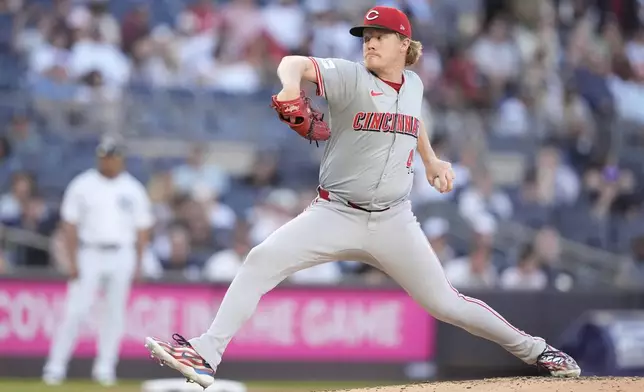 Cincinnati Reds' Andrew Abbott pitches during the first inning of a baseball game against the New York Yankees, Wednesday, July 3, 2024, in New York. (AP Photo/Frank Franklin II)